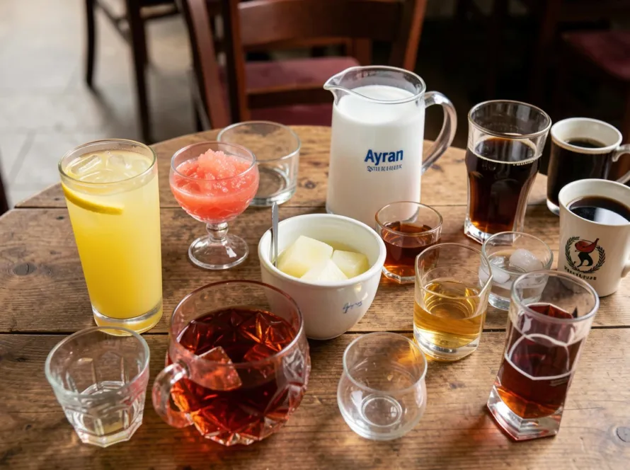 Different Turkish drinks in the table.