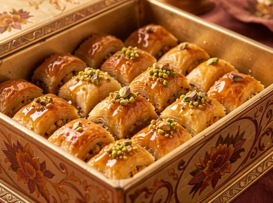 Baklava is a famous dessert in Istanbul Kitchen.