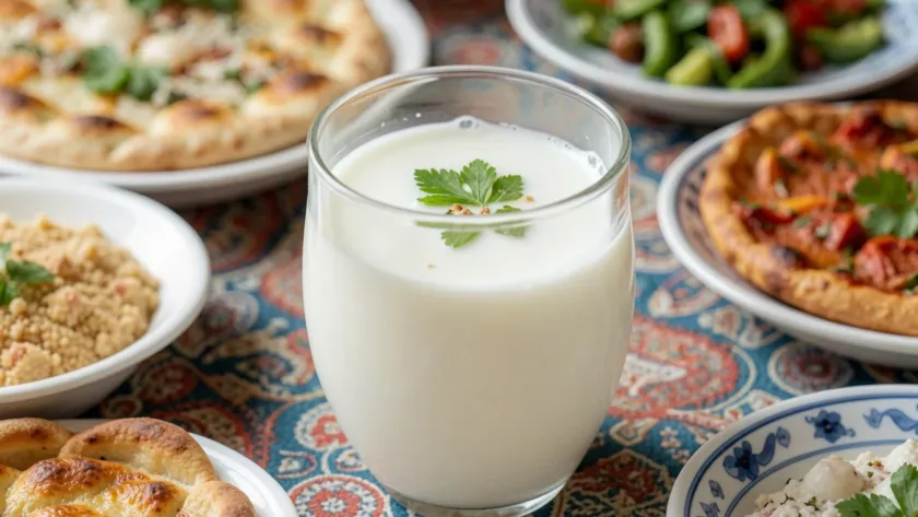 Turkish ayran in a table with other dish.