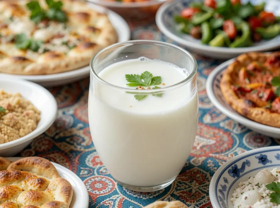 Turkish ayran in a table with other dish.