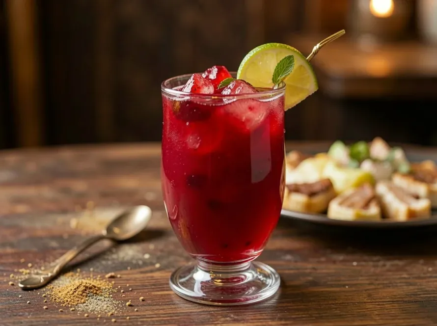 Anglass of Ottoman sherbet in a table.