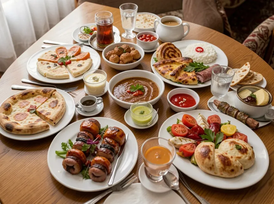 Turkish breakfast in a table.